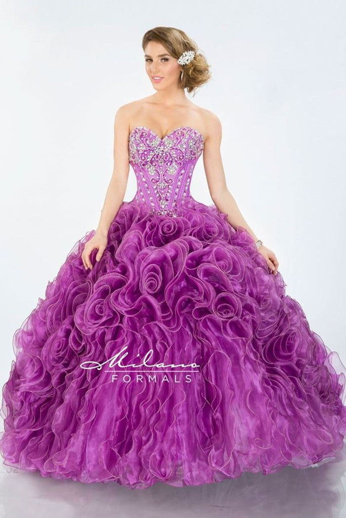 Designer Milano Formals lace long prom dress.