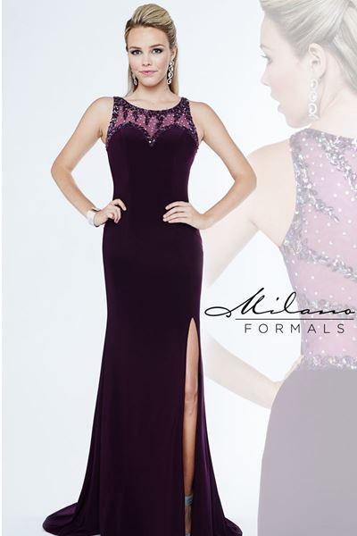 Designer Milano Formals black lace long prom dress.