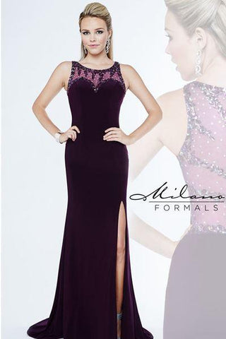 Designer Milano Formals black lace long prom dress.