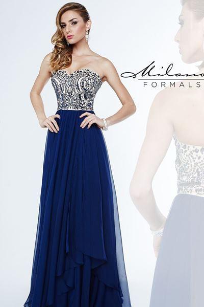 Designer Milano Formals black lace long prom dress.