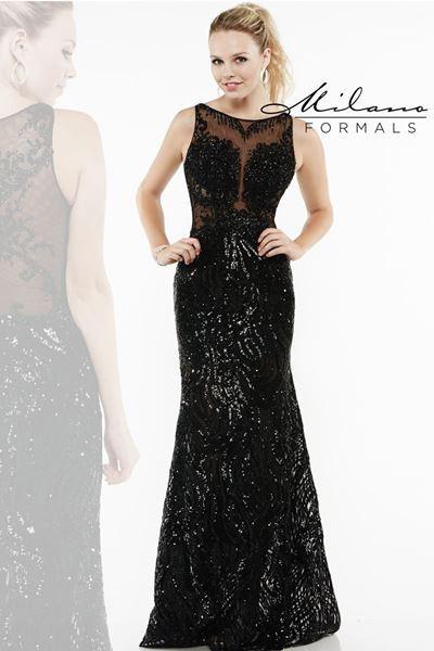 Designer Milano Formals lace long prom dress.