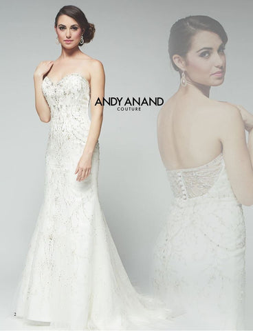 Lace beaded ruffle fit & flare wedding dress