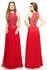 Designer Milano Formals lace long prom dress red.