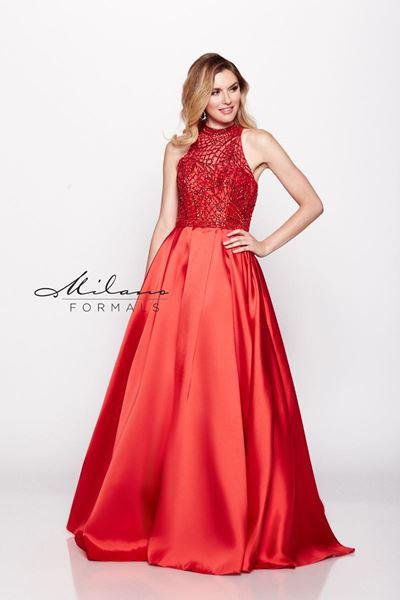 Designer Milano Formals lace long prom dress.