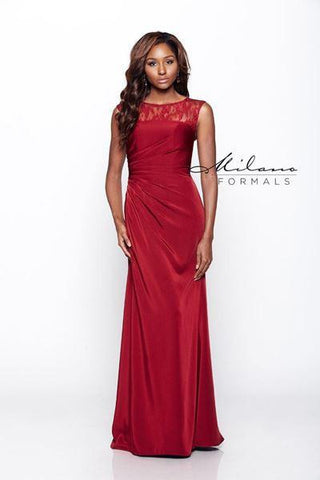 Designer Milano Formals lace long prom dress.