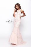 Designer Milano Formals lace long prom dress.