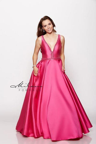 Designer Milano Formals lace long prom dress.