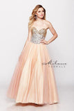 Designer Milano Formals lace long prom dress.