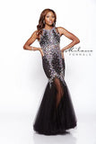 Designer Milano Formals lace long prom dress.