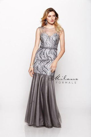 Designer Milano Formals lace long prom dress..