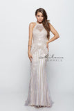 Designer Milano Formals lace long prom dress.