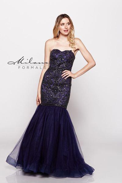 Designer Milano Formals lace long prom dress.