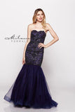 Designer Milano Formals lace long prom dress.