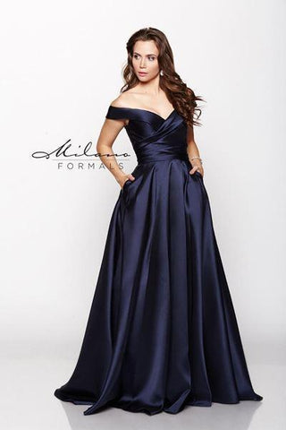 Designer Milano Formals lace long prom dress.