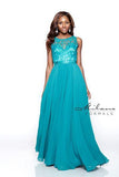 Designer Milano Formals lace long prom dress.