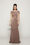 Designer Milano Formals lace long prom dress.