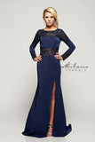 Designer Milano Formals lace long prom dress.