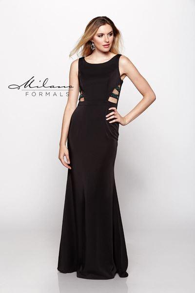 Designer Milano Formals lace long prom dress.