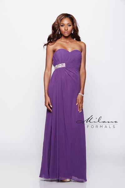 Designer Milano Formals lace long prom dress.