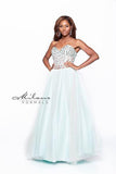 Designer Milano Formals lace long prom dress.