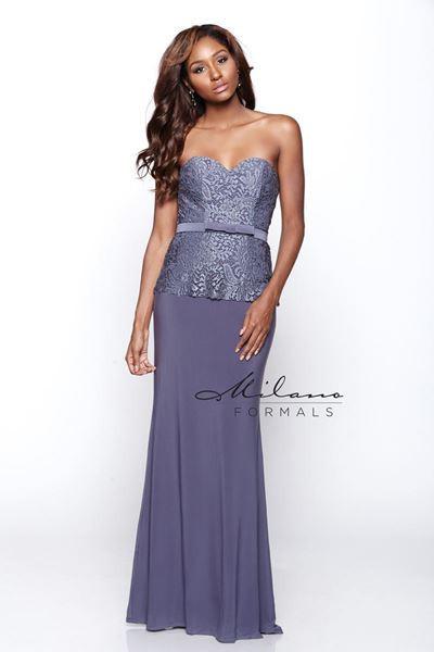 Designer Milano Formals lace long prom dress.