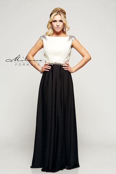 Designer Milano Formals lace long prom dress.