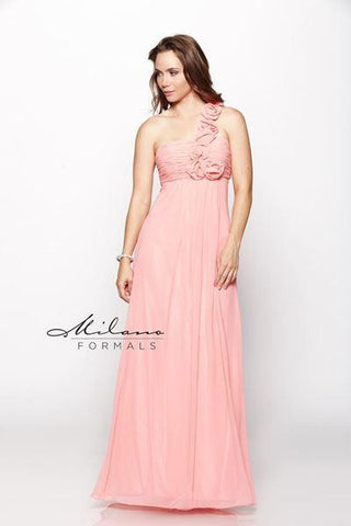 Designer Milano Formals lace long prom dress.