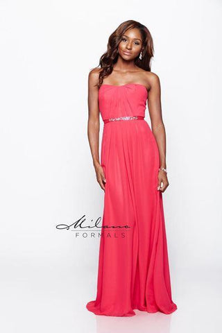 Designer Milano Formals lace long prom dress.