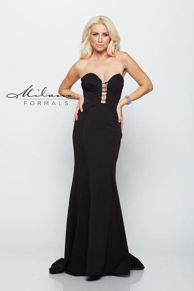 Designer Milano Formals lace long prom dress.