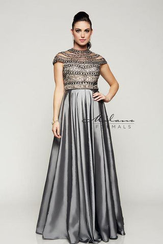 Designer Milano Formals lace long prom dress.
