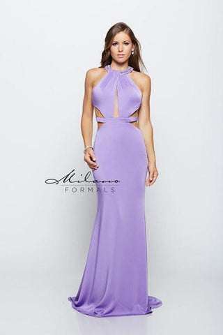 Designer Milano Formals lace long prom dress.
