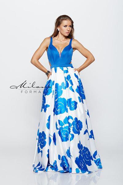 Designer Milano Formals lace long prom dress.