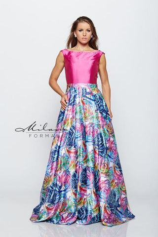 Designer Milano Formals lace long prom dress.