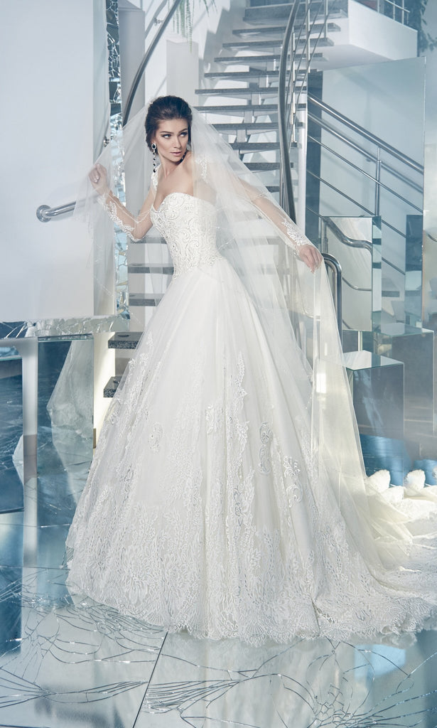 Beaded lace strapless ball gown white a-Line Wedding Dress