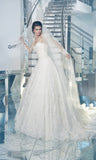 Beaded lace strapless ball gown white a-Line Wedding Dress