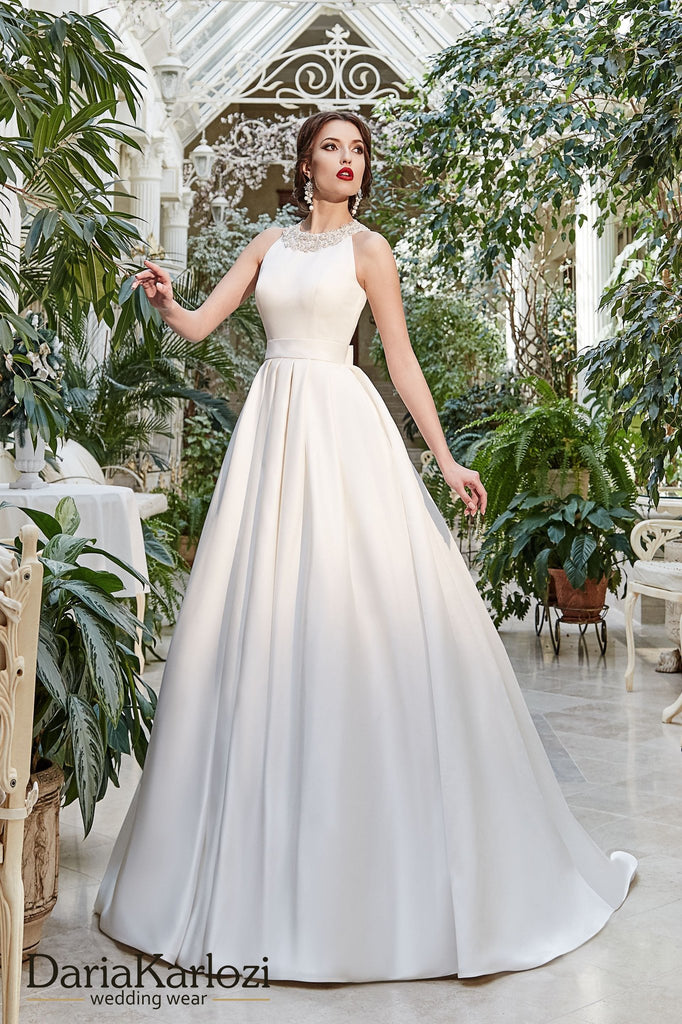 Ivory satin wedding dress ball gown A-Line