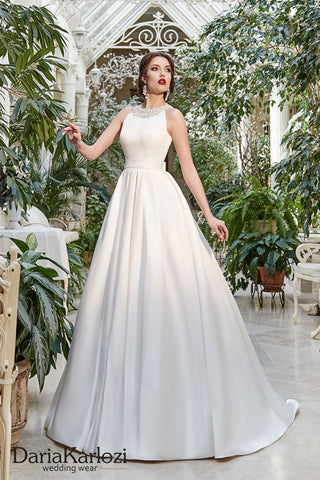 Ivory satin wedding dress ball gown A-Line