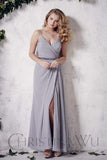 Chiffon lace long bridesmaid dress.