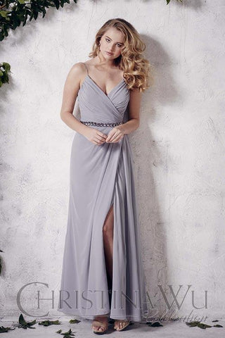 Chiffon lace long bridesmaid dress.