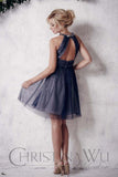 Chiffon lace long bridesmaid dress.