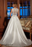 Ivory lace satin wedding dress ball gown A-Line