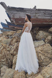 Chic Bohemian beach look lace chiffon satin A-line ball gown wedding dress