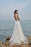 chic Bohemian beach look lace chiffon satin fit & flare wedding dress