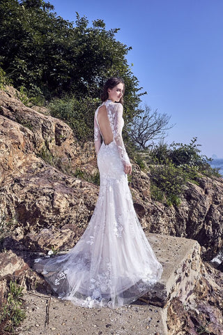 Chic Bohemian beach look lace chiffon satin wedding dress