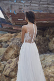 Chic Bohemian beach look lace chiffon satin A-line ball gown wedding dress
