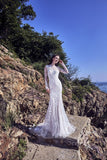Chic Bohemian beach look lace chiffon satin wedding dress