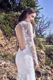 Chic Bohemian beach look lace chiffon satin wedding dress