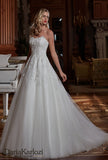 Ivory lace satin wedding dress ball gown A-Line strapless
