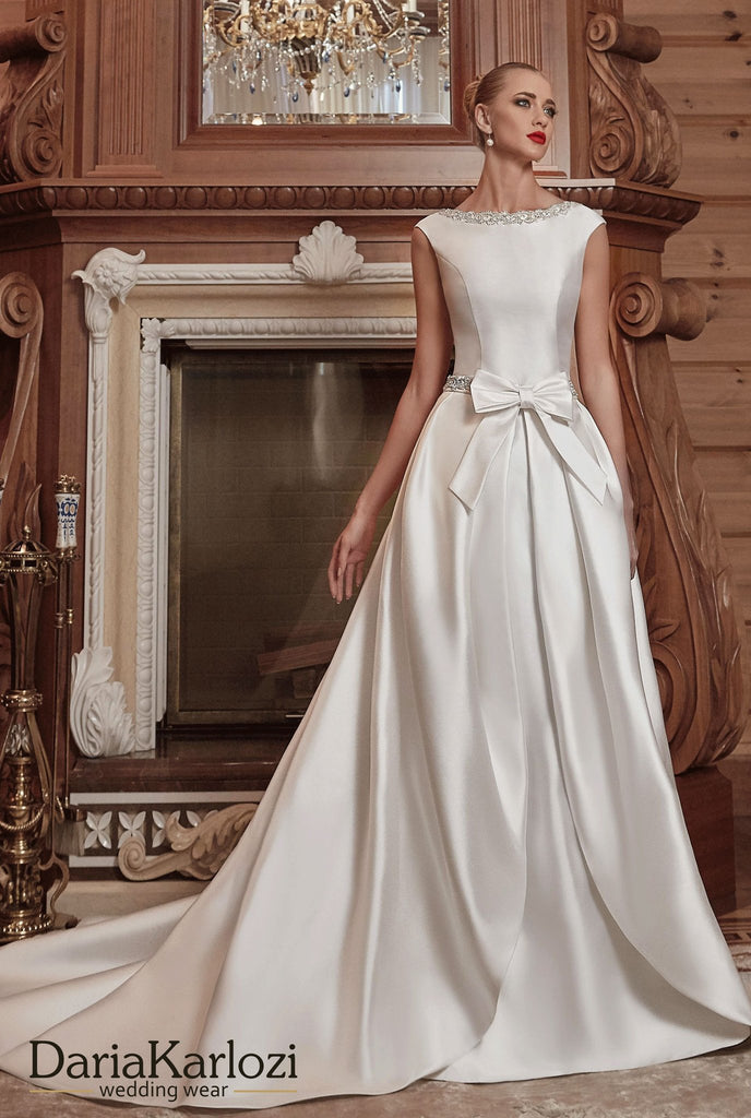 Ivory satin wedding dress ball A-line 2 piece