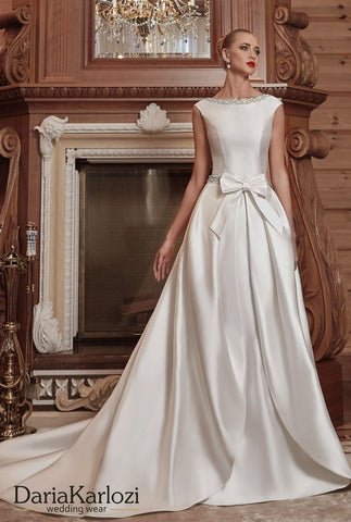Ivory satin wedding dress ball A-line 2 piece